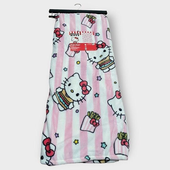 Hello Kitty Striped Pink White Burger and Fries Throw Blanket New with Tags (c) - Picture 1 of 8